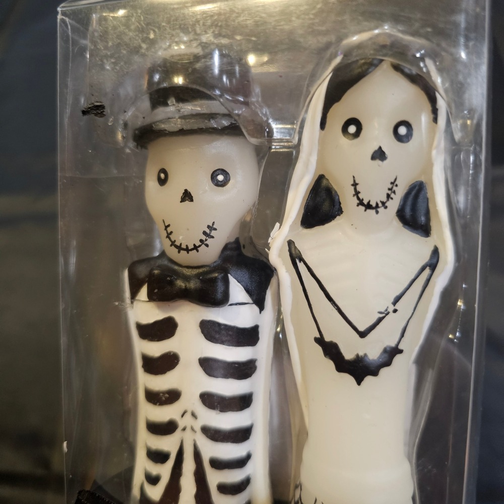 Pier 1 Imports Skeleton Bride and Groom Taper Candles Halloween Decor 10in 2pc